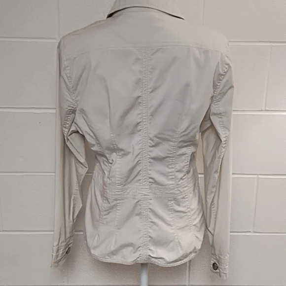 Kulu B Safari Shirt Shacket Fitted Cotton Stretch Palm Tree Buttons Small - Picture 4 of 13